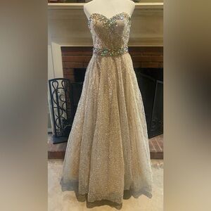 Tony Bowls Gold Sequin Strapless Gown